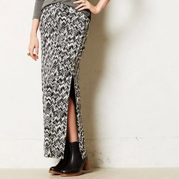 Black & White Chevron Split Maxi Skirt - Picture 1 of 5